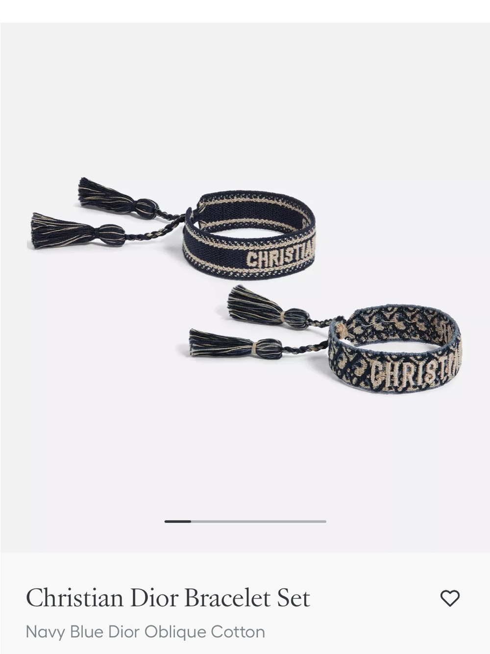 Dior Navy and Beige Embroidered Logo Bracelet Pair, like new. Authentic.
